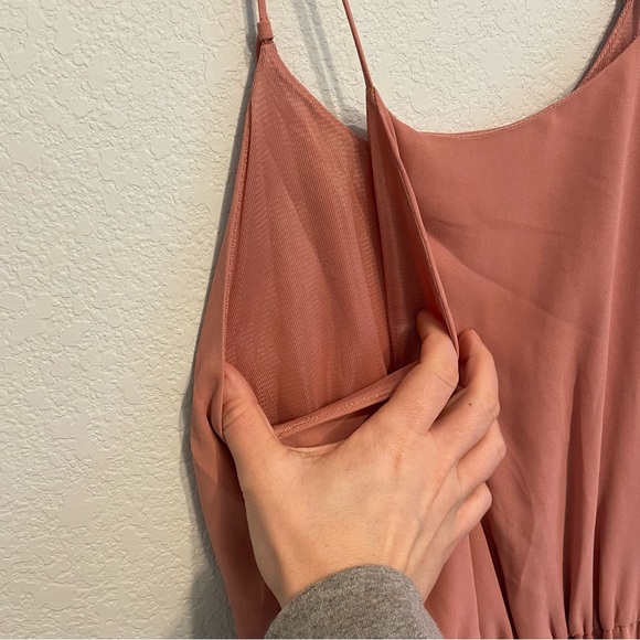 Lush Dusty Rose Mini Dress Large Spaghetti Strap Flowy Babydoll Dress - Picture 6 of 11